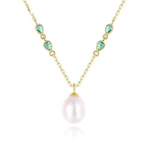 Elegant Gold and Green Necklace with Pearl Pendant
